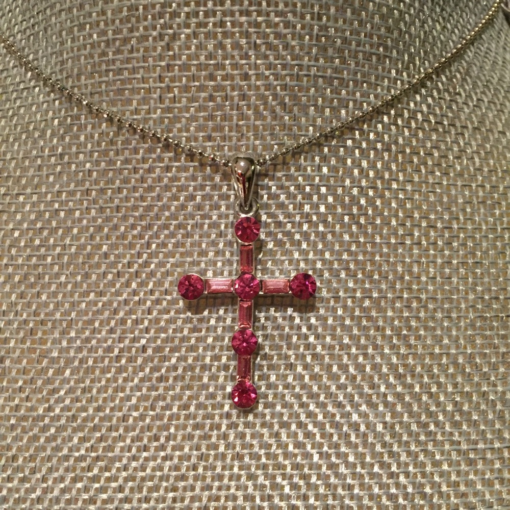 Cookie Lee PINK CRYSTAL CROSS Necklace - New!